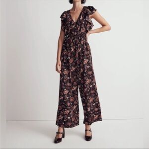 NEW - MADEWELL  Deep-V Ruffled Jumpsuit in Pampas Blooms Size S